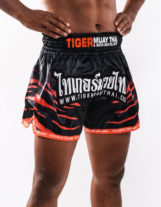 Muay Thai Shorts - "Tiger Stripes" - Black & Orange