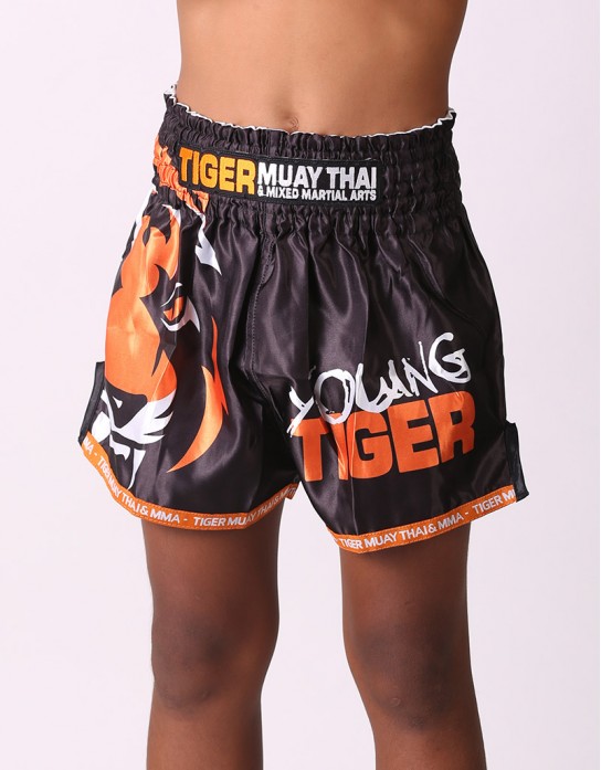 Kids Muay Thai Shorts - "Young Tiger" - Black & Orange