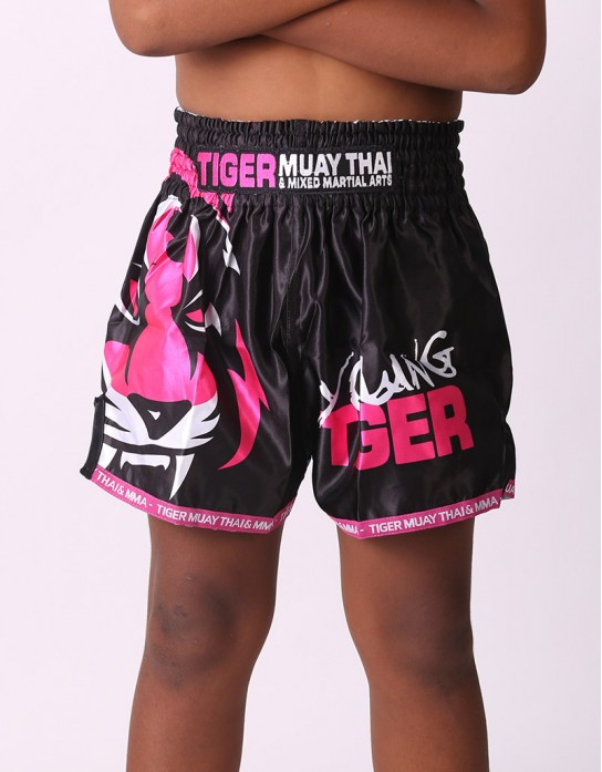 Kids Muay Thai Shorts - "Young Tiger" - Black & Pink