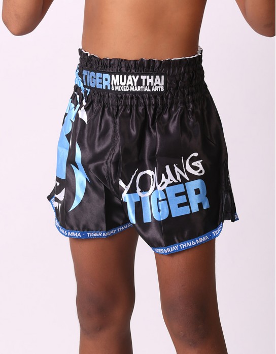 Kids Muay Thai Shorts - "Young Tiger" - Black & Blue